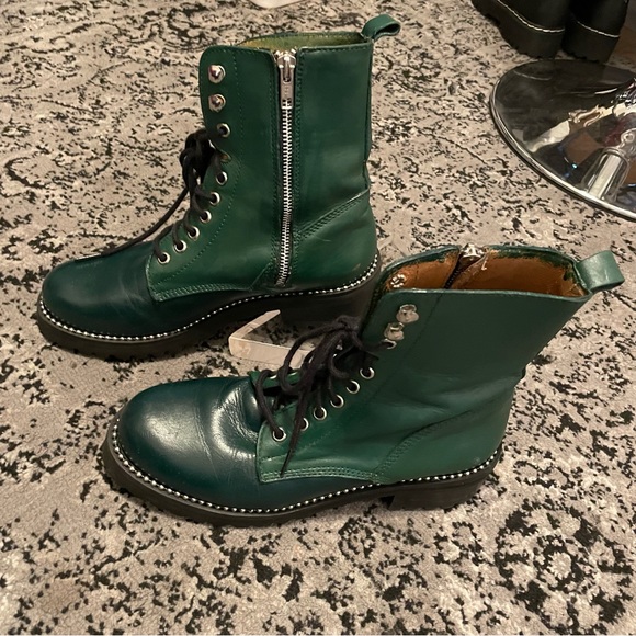 Aqua brand lug sole green combat boots with silver studs - Picture 3 of 15
